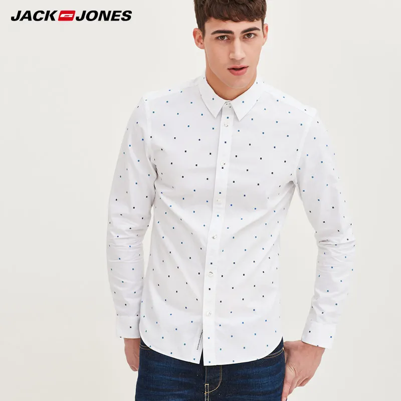 Acheter Jack Jones Marque 2018 NOUVEAU COTON casual confortable turn down col géométrique mince pleine longueur manches hommes chemises | 217105523