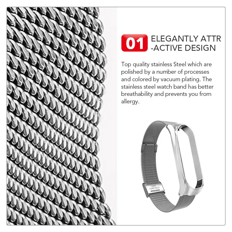 Ремешок из нержавеющей стали для Xiaomi Mi Band 4 3 сменный Браслет с переплетением и