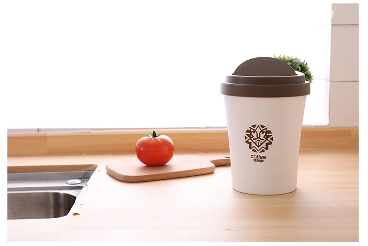 GUANYAO небольшие мусорные ящики креативная форма кофейной чашки пластиковая мусорная корзина настольная Вращающаяся крышка типа круглая стоящая с узором