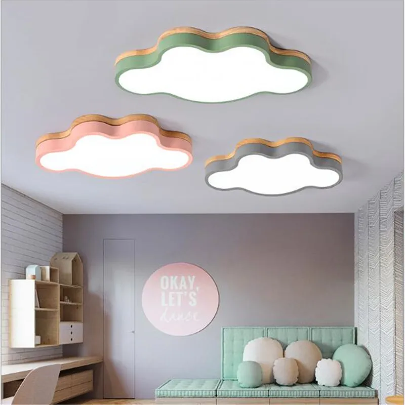 

Nordic Cottage Lovely 7 Colors Clouds Iron Wooden Acrylic Led Ceiling Light for Kid's Room Living Room Bedroom 50/63cm 1672