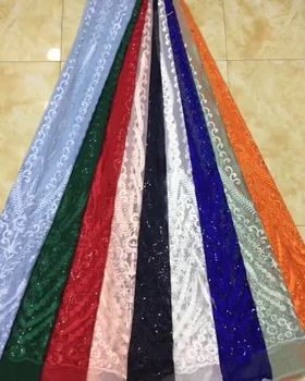 

2018 High Quality African Lace Fabric Gold , PINK WHITE French Net Embroidery Sequins Tulle Lace Fabric For Nigerian party Dress