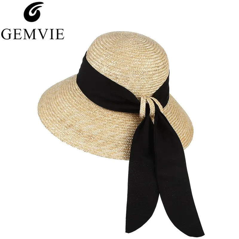 Quality Women Ladies Straw Boater Hat Festival Summer Sun Beach Hat Cap Ribbon