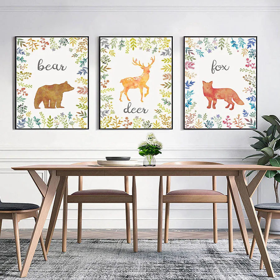 POPIGIST-Art-Canvas-Poster-Watercolor-Deer-Bear-Fox-Nordic-Painting-Forest-Animals-Minimalist-Picture-Home-Room