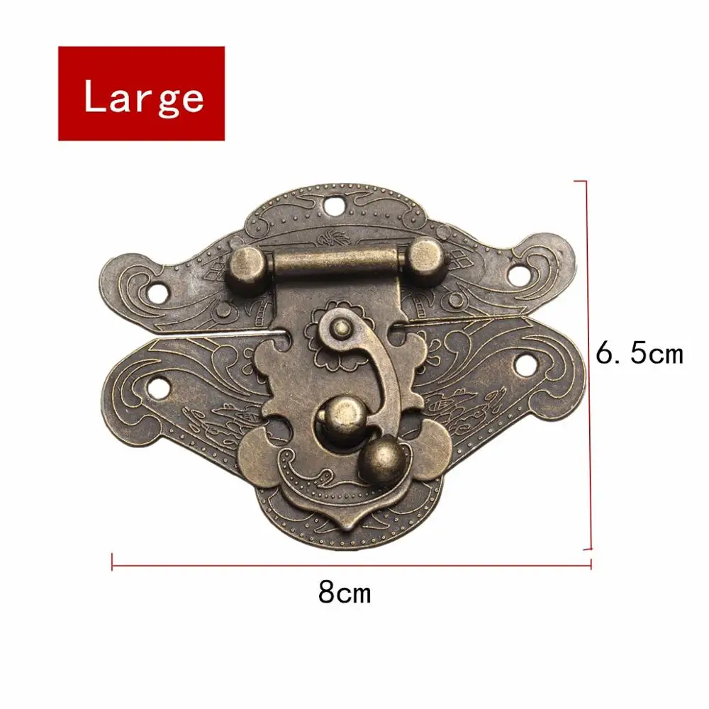 Античная дверная ручка бронзовая защелка мебельные ручки Ретро цинковый сплав Шкаф Тянет деревянная шкатулка чехол замок - Цвет: Large