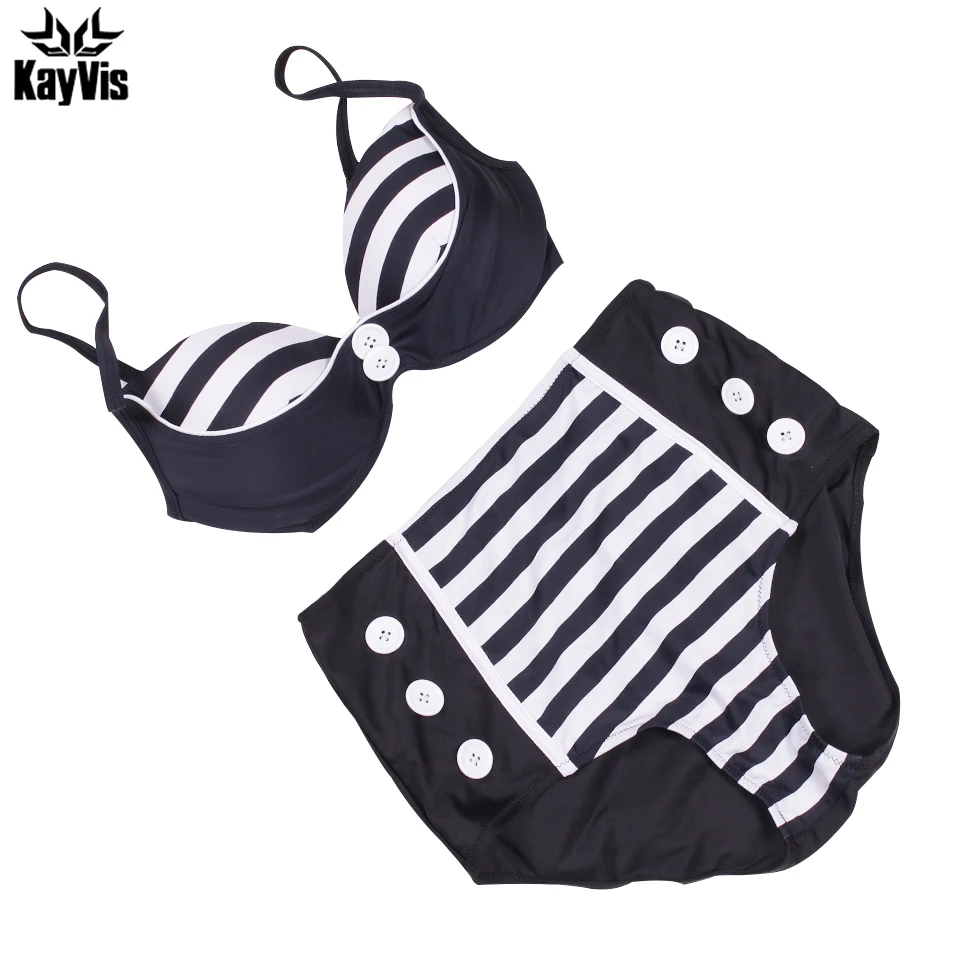 

KayVis High Waist Bikini Women Swimsuit 2019 New Sexy Print Stripe Padded Push Up Swimwear Bikini Set Bathing Suit Swim Wear