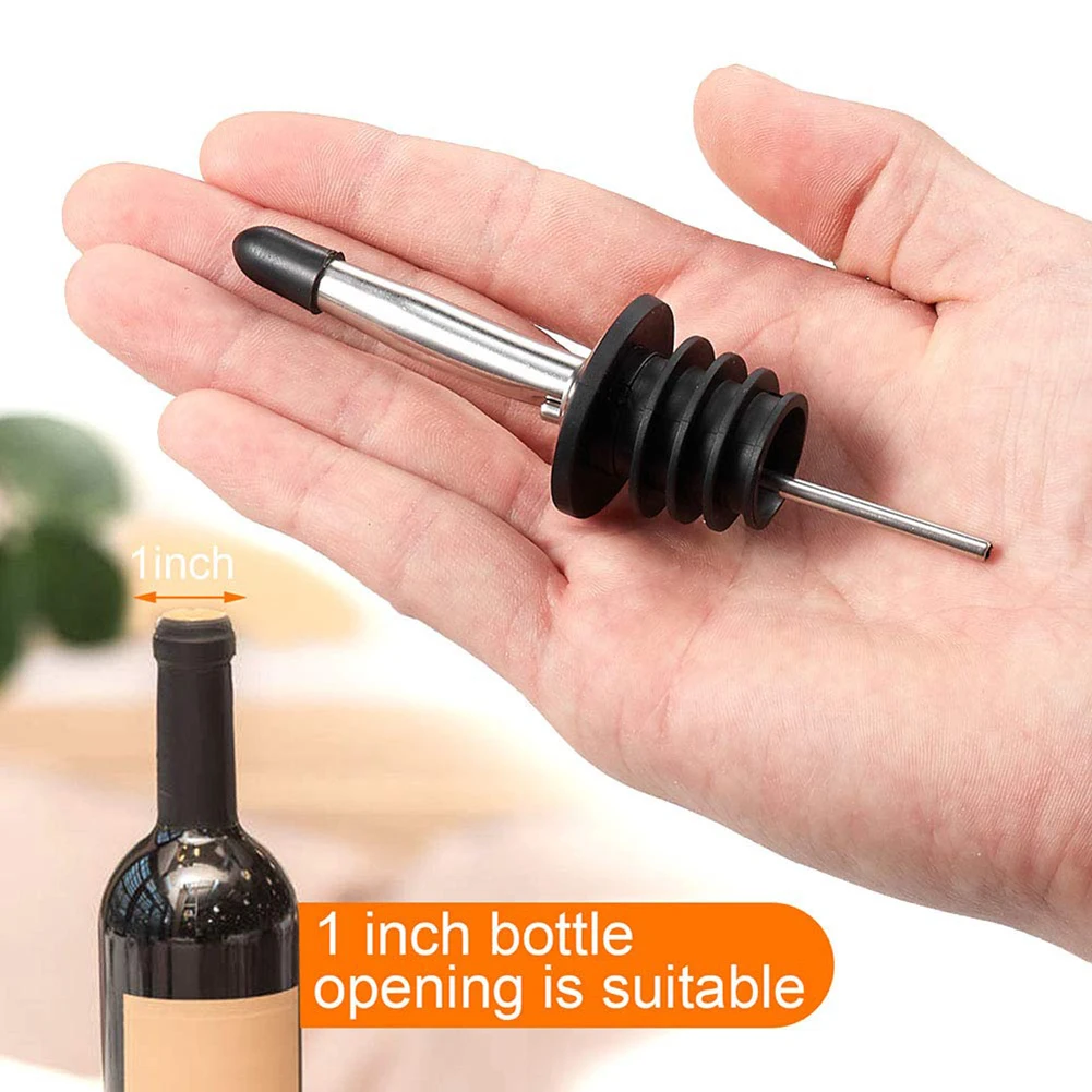 New 6 Sets Stainless Steel Oil Wine Liquor Bottle Pourers Dispenser with Cap Stopper