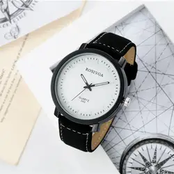 2017 новая мода простой циферблатом кожаный ремешок Кварцевые Повседневное часы Человек Черный Хаки Круглый циферблат Форма наручные часы
