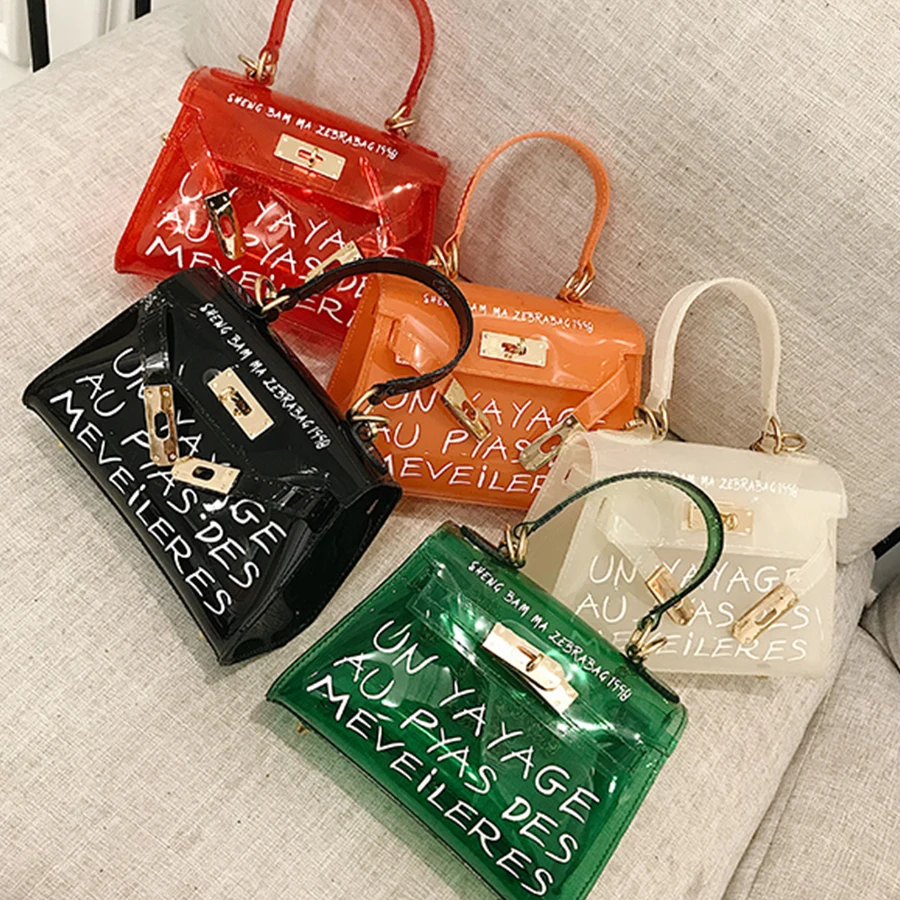 

2018 New Fashion Transparent Candy Color Tote Bag Female PVC Shoulder Messenger Bag Jelly Bag Designer Handbag