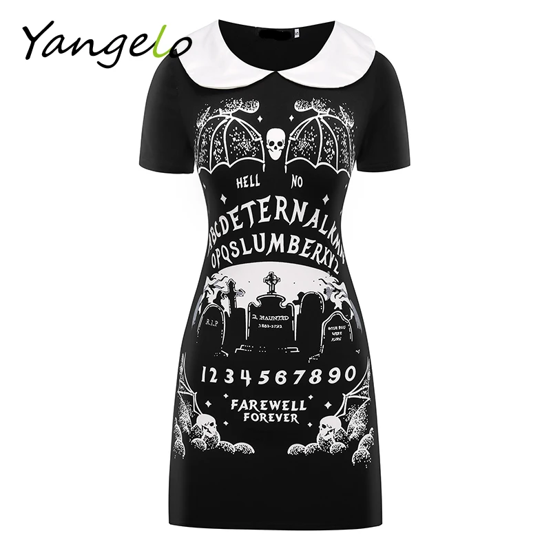 

HARAJUKU PUNK BLACK FURIOUS FAITH DRESS GOTHIC NEW DRESSES WOMEN SUMMER FASHION Peter pan Collar Short Sleeve Dress
