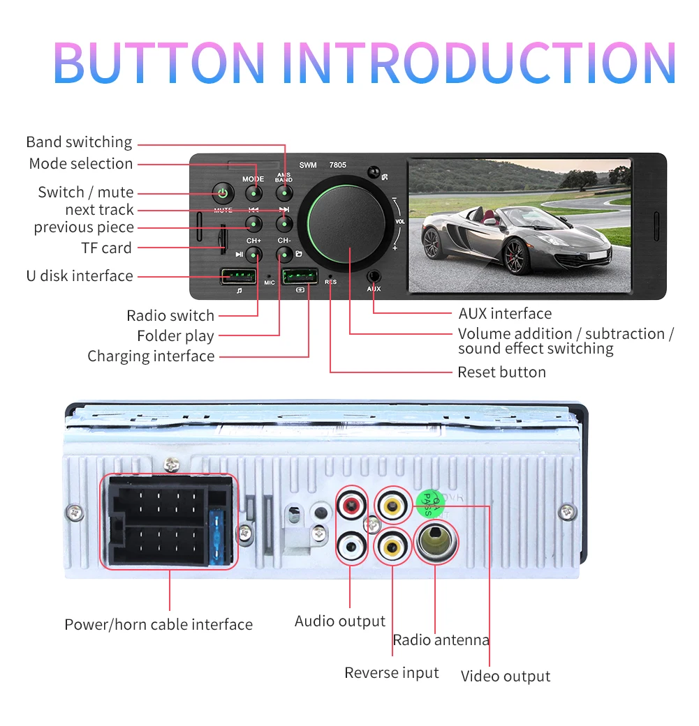 1 Din 4,1 дюймовый сенсорный экран автомобиля MP5 Радио Аудио Видео плеер Bluetooth громкой связи TF карта чтения Поддержка камеры заднего вида