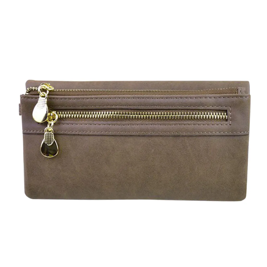 

Women's Multi-Function Solid Zipper Mobile Phone Bag Clutch Wallets Long Wallet Double Zipper Handbag Vintage Style May 10