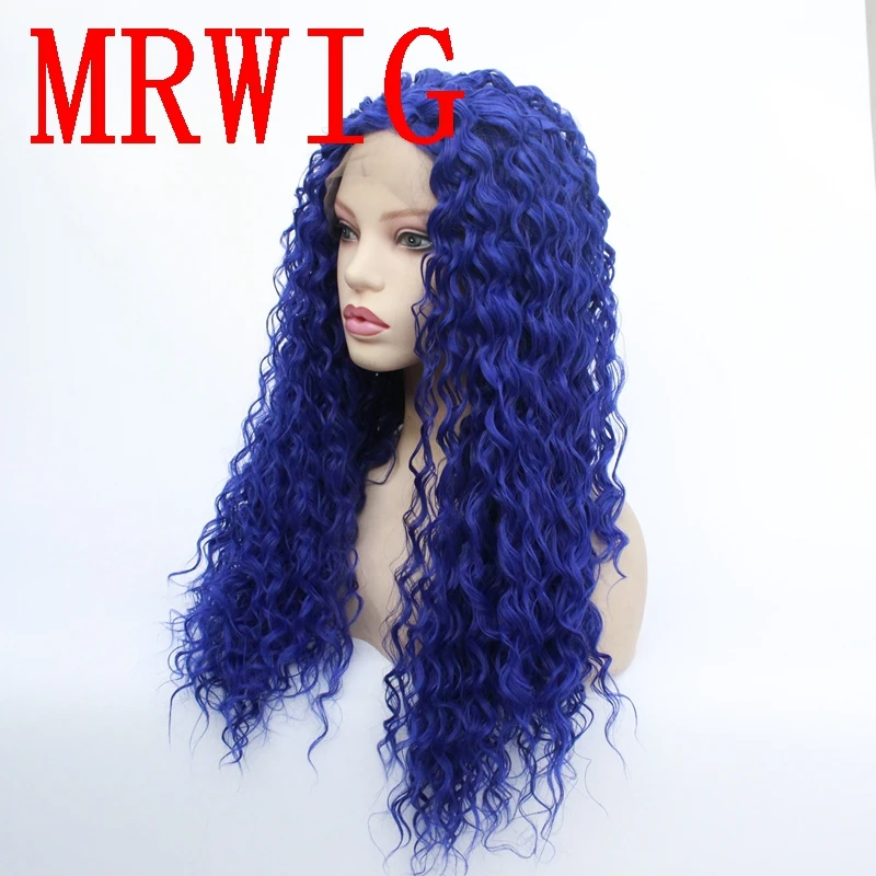 MRWIG Middle Part Kinky Curly Synthetic Front Lace Wig 26in 180%Density Heat Resistant Fiber