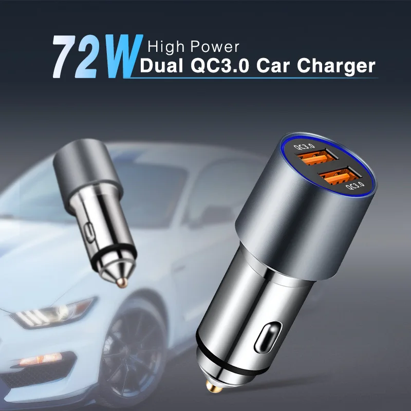 72 W المزدوج QC 3.0 USB شاحن سيارة سريعة تهمة 3.0 USB شاحن آيفون سامسونج هواوي شاحن سريع للهاتف المحمول سيارة USB محول