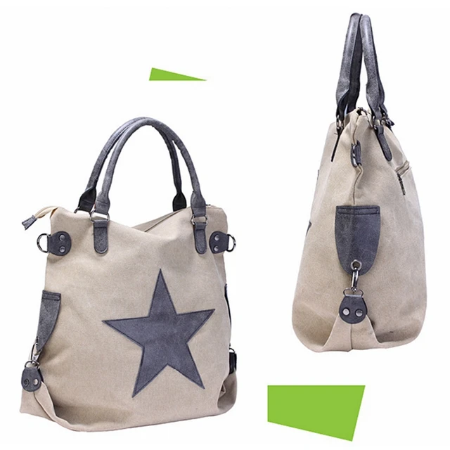 new fashion canvas women shoulder bag Pentagram Matte leather handbags Large capacity vintage style women bag 5