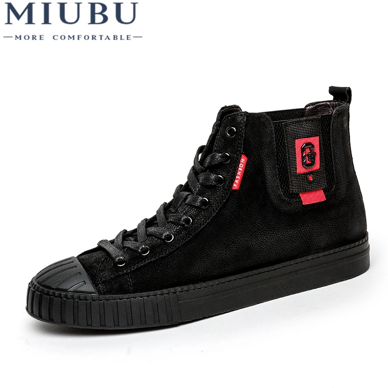 

MIUBU Men's Winter Warm Shoes High Top Autumn Winter Shoes Men Genuine Leather Fashion Ankle Boot Motorcycle Casual Male Botas