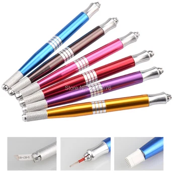 

50pcs Double head 6 colors Professional Microblading pen for permanent makeup machine pen Manual eyebrow pen Make up tattoo Gun