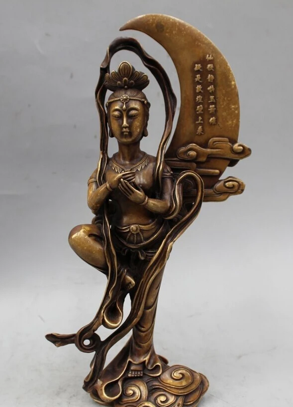 

xd 002183 12" Chinese Mythology Pure Bronze Chang'e Female Celestial Fly the Moon Statue