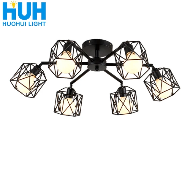 Cheap Vintage Ceiling Lamp Multiple Rod Wrought Iron Ceiling Lamp E27 Bulb Corridor Aisle Living Room for Home Lighting Fixtures