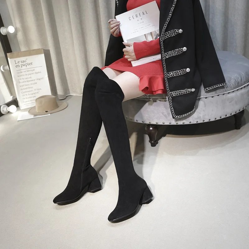 Quatre Carré Chaussures À Red Confortable grey 2018 Concise Pour New Couleurs Talon Hiver brick Orteil L'extérieur Cuissardes Glissière Colour Femmes Égérie Black Haute caramel XZOPTiku