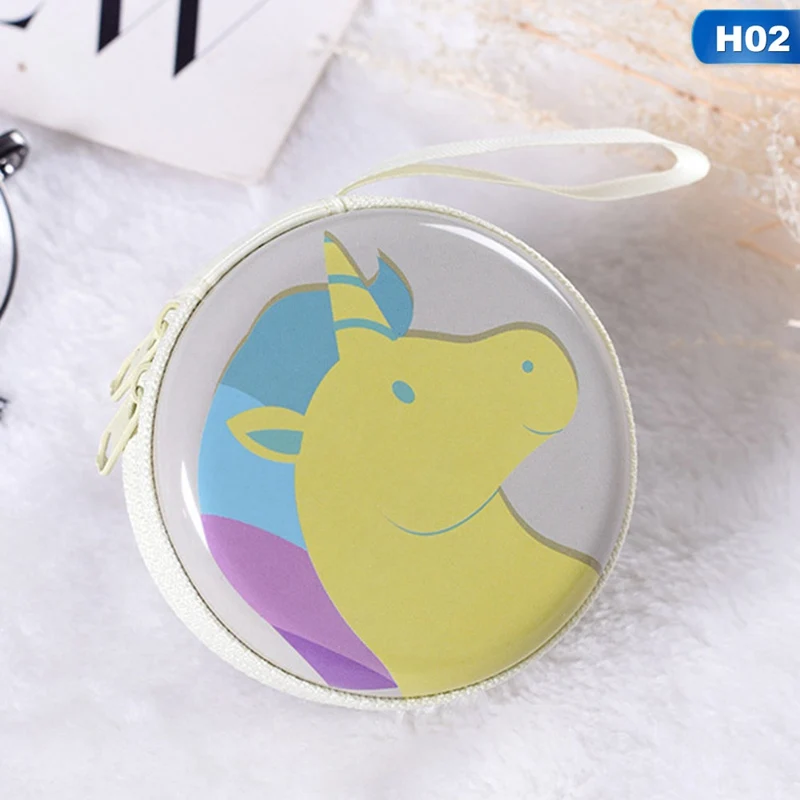 Round Printed Cartoon Unicorn Mini Zipper Earphone Bag Pendants Bag Packet Kids Lovely Earphone Bag