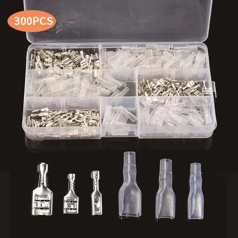 

300Pcs 6.3mm 4.8mm 2.8mm Insulated Spade Crimp Terminal Electrical Wire Connectors Cold Press Terminal Assorted Set