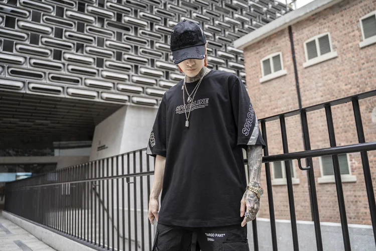 Полосатая Светоотражающая Футболка мужская пара хип хоп Уличная camisetas hombre harajuku футболка homme с буквенным принтом Мужская футболка Топ