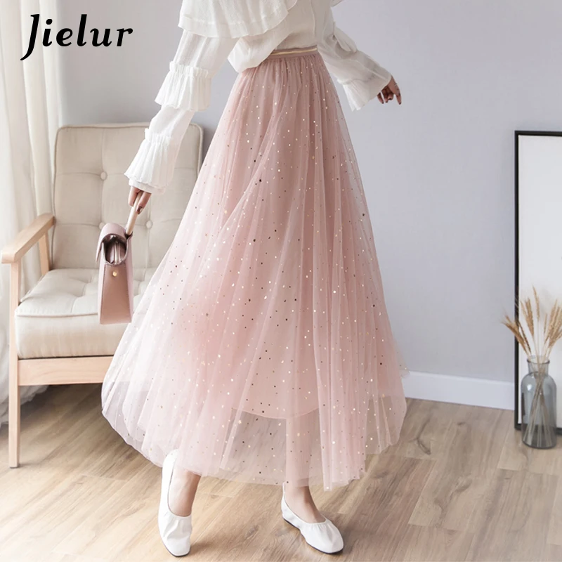 

Jielur Mesh Skirts Ladies High Waist Charming 4 Colors College Pleated Skirt Retro Summer Skirts Womens Faldas Mujer Moda 2019