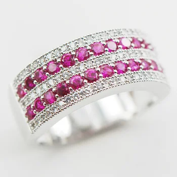 

Pink Crystal Zircon White Crystal Zircon 925 Sterling Silver Ring Size 5 6 7 8 9 10 11 12 A30