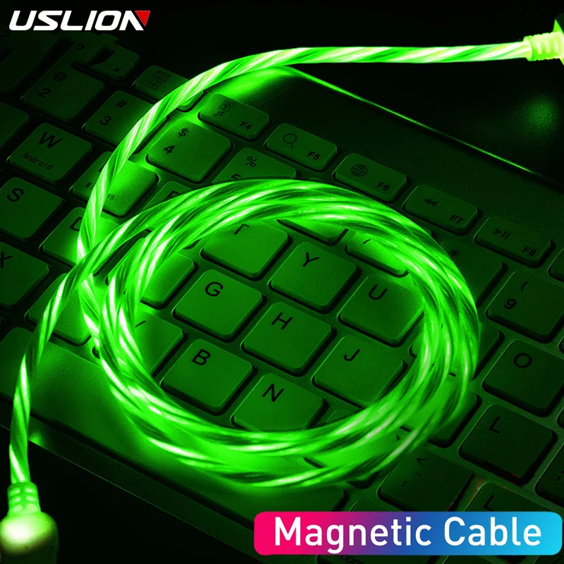 

USLION Magnetic Micro USB Type C Cable flowing light USB Magnet Charger Data Charge For Samsung S9 S10 xiaomi mi 9 microusb