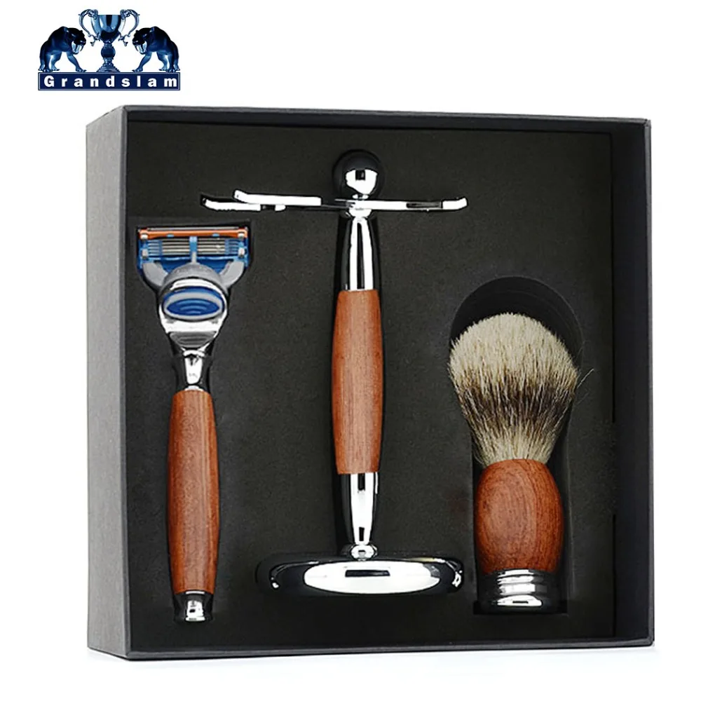 Grandslam Men Double Edge Blade Safety Shaving Razor Gift Kit Badger