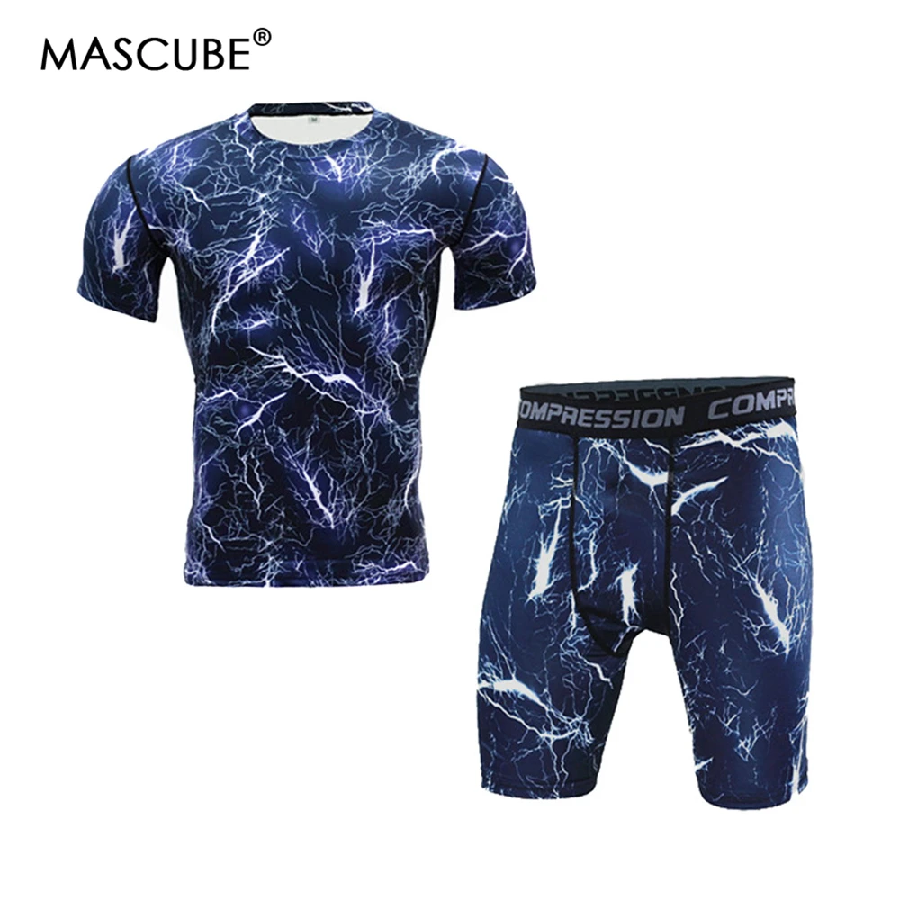 

MASCUBE Men's Compression Running Suits Clothes Sports Set Jackets Shorts And Pants Gym Fitness Compression Tights Szie S-3XL