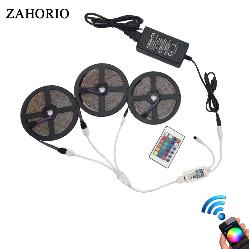 

5M 10M 15M RGB WIFI LED Strip Remote 2835 3528 60leds/M Waterproof LED Light Tape Flexible diode String set+DC12V Power Adapter