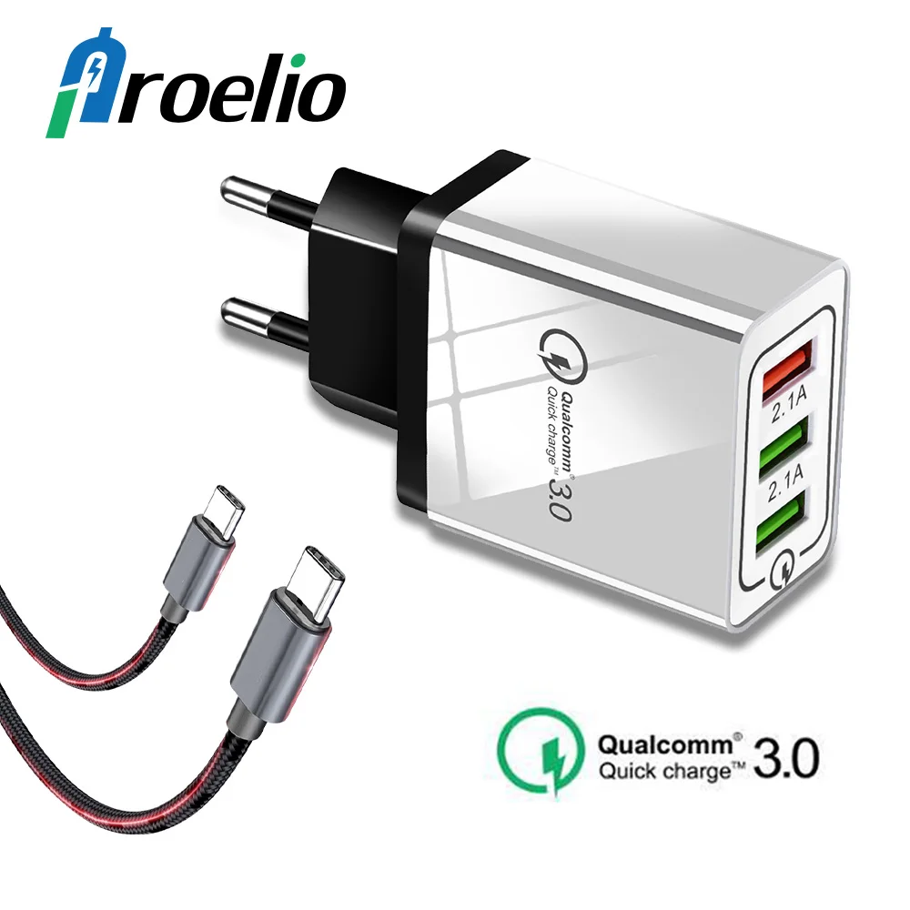 

Proelio Quick Charge 3.0 Fast charing USB Charge Fast Charger For iPhone X XR Wall Adapter For samsung S9 1m Micro Type C Cable