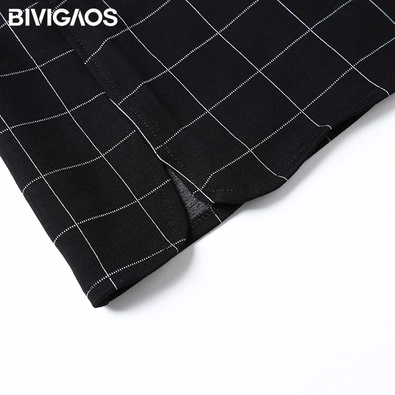 Bivigaos лето стиль Модно Простота Винтаж плед мини юбка джинсовая нерегулярные