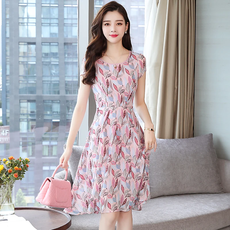 Print Party Summer Knee-Length Midi Women Dress Long Plus Size Lady Vintage Elegant Short Sleeve Runway Vestido De Fiesta 2019