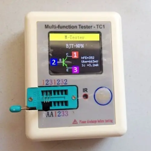 

Pocketable Transistor tester is the LCR - TC1 full color graphics display