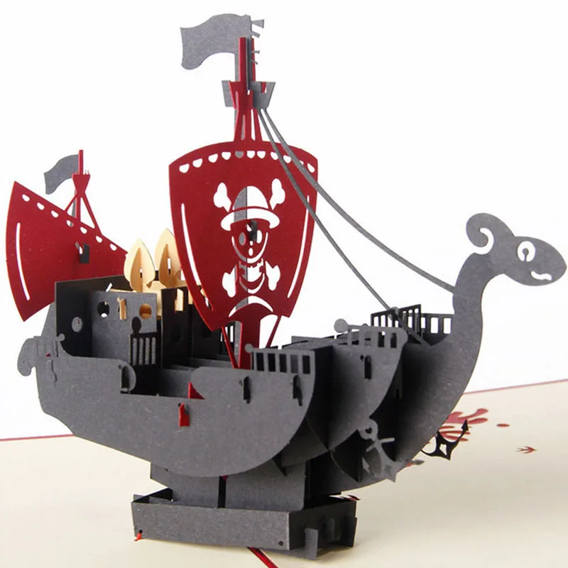 

Vintage 3D Pop Up Paper Laser Cut Greeting Cards Creative Handmade Pirate Ship Birthday Postcards for Lover Thank You Cards
