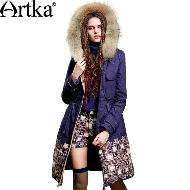 Best price at $112 Cheap Artka Women's Winter New Ethnic Patchwork Padded Coat Vintage Hooded Long Sleeve Drawstring Waist Quilted Outerwear MA15157D