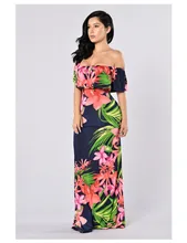 Women Summer Tropical Floral Print Strapless Boho Maxi Long Dress L51344