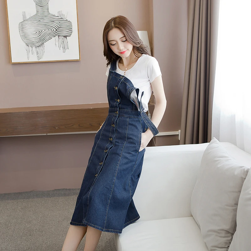 TongLord Vintage 2019 Slim Sweet Jeans Dress Women Washed Short Suspender Denim Sundress Denim Overall Strap Dress Dropshipping