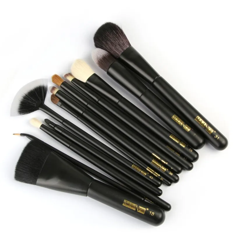 

MAANGE 12 Pcs Synthetic Hair Wood Handle Soft Blending Powder Foundation Blush Eyeshadow Lips Make Up Brush Kit maquiagem