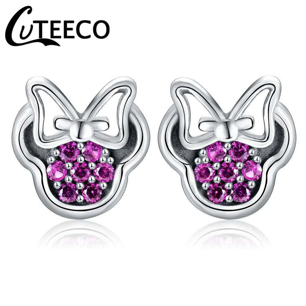 AE107 CUTEECO Роскошные циркониевые серьги-гвоздики с Микки и Минни, Кристальные брендовые серьги для женщин, детей, девочек, модные ювелирные изделия, подарок - Окраска металла: AE107