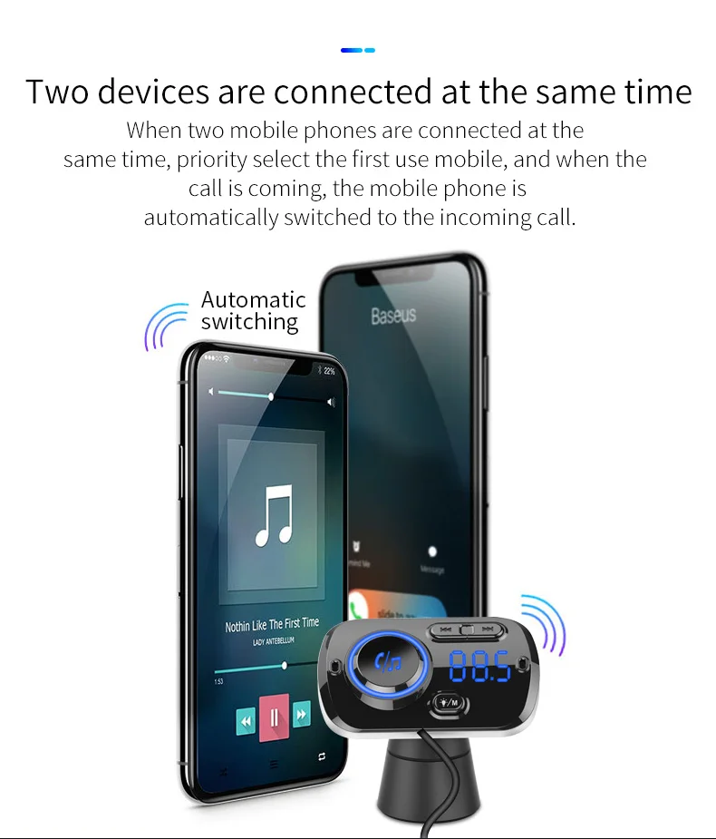 JINSERTA Bluetooth 5,0 MP3 плеер FM передатчик автомобильный комплект USB QC3.0 Громкая связь красочные атмосферные огни Поддержка TF карты