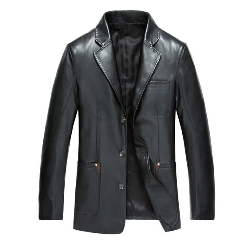 Hot Sale Men's Faux Leather Jacket Men Dress Suits Coat