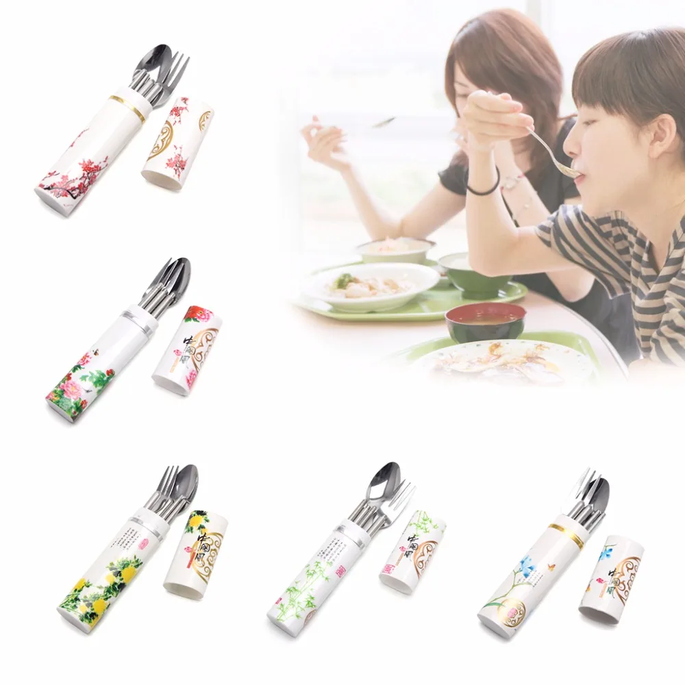 

Chinese Style Portable Stainless Steel Tableware Chopsticks Fork Spoon Set Gift