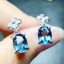 Натуральный настоящий голубой топаз Висячие серьги 925 стерлингового серебра ювелирные украшения 1.6ct* 2шт драгоценный камень# M18070617