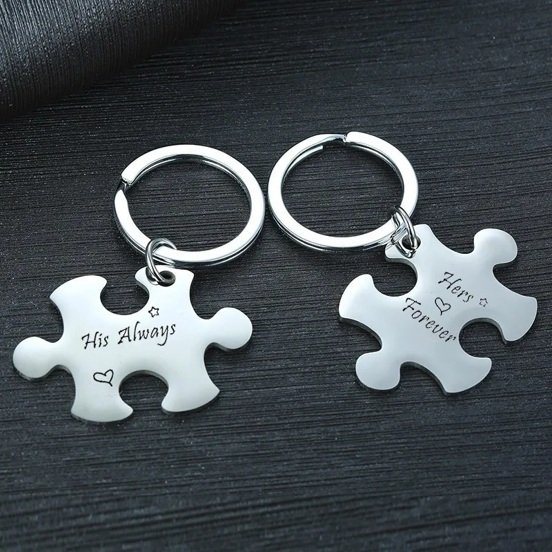 

Personalized Key Chain Custom Puzzle KeyChain Set Key Circle Couple Key Chains Valentines Gifts
