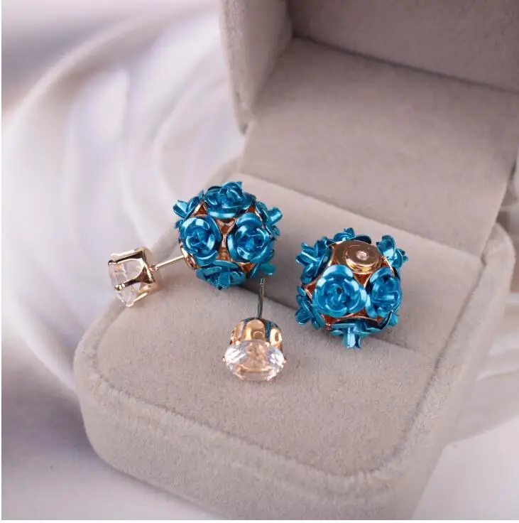 

New hot-selling rose double-sided zircon stud earrings earrings for women aretes de mujer modernos 2019