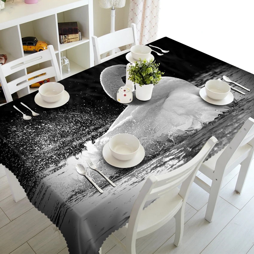 

Tablecloth the 3D Swan in Lake Pattern Washable Cloth Thicken Rectangular and Round Table Cloth Textile Cloth Tovaglia