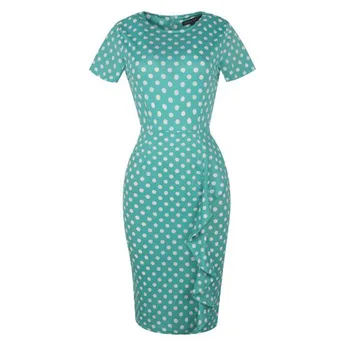 

Plus Size Pencil Work Dress Ruffles Polka Dot Print Short Sleeve Women Party Office Ladies Sheath Bodycon Dresses Vestidos
